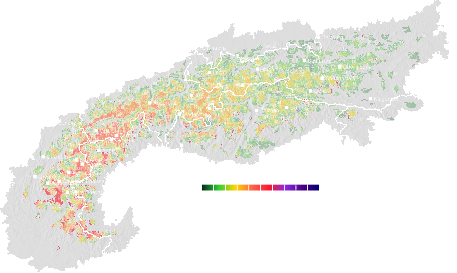 Snow depth map for the Alps