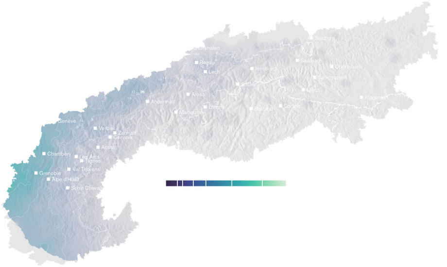 Precipitation forecast map for the Alps for Fri, Oct 2