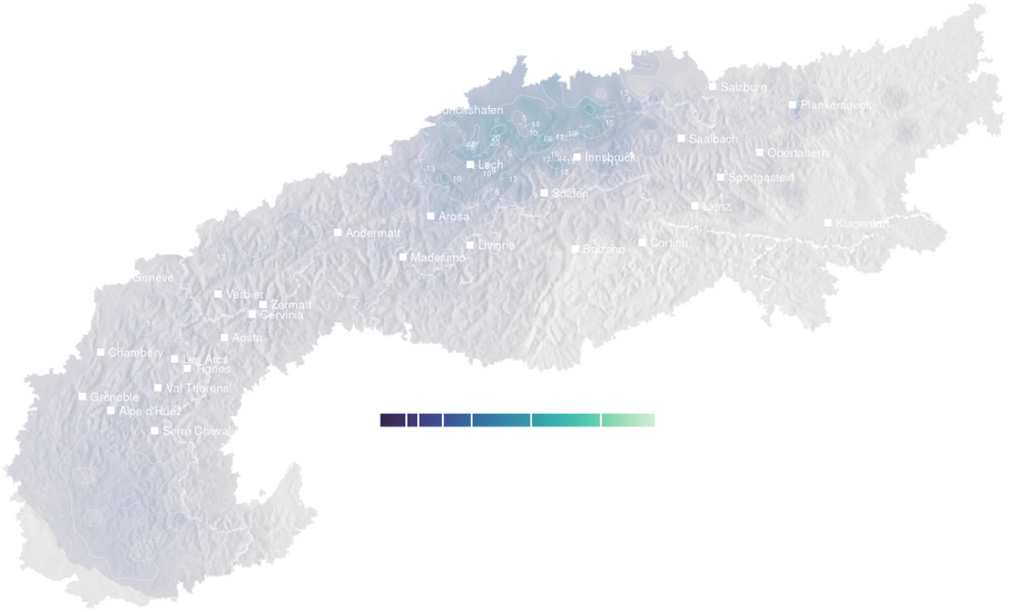 Precipitation forecast map for the Alps for Fri, Oct 2