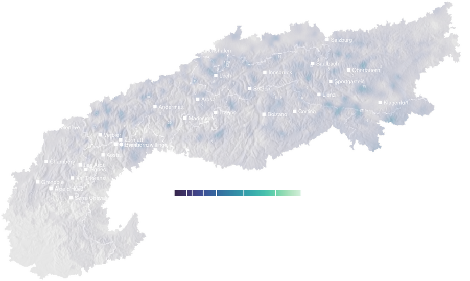 Precipitation forecast map for the Alps for Sat, Oct 10