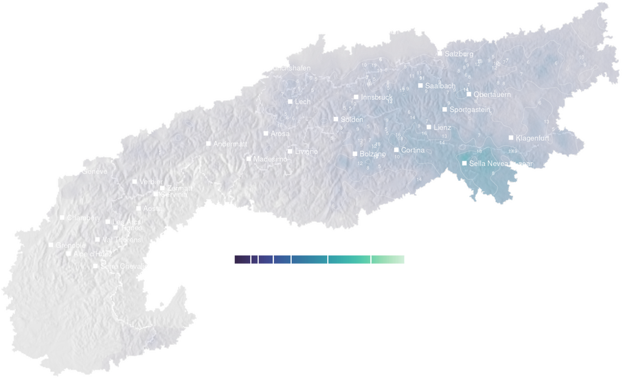 Precipitation forecast map for the Alps for Thu, Oct 22