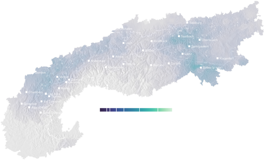 Precipitation forecast map for the Alps for Sat, Oct 24