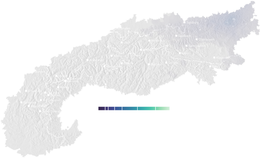 Precipitation forecast map for the Alps for Sat, Oct 31