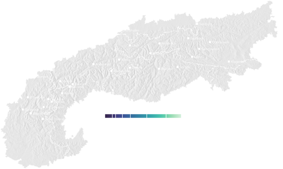 Precipitation forecast map for the Alps for Sun, Sep 27