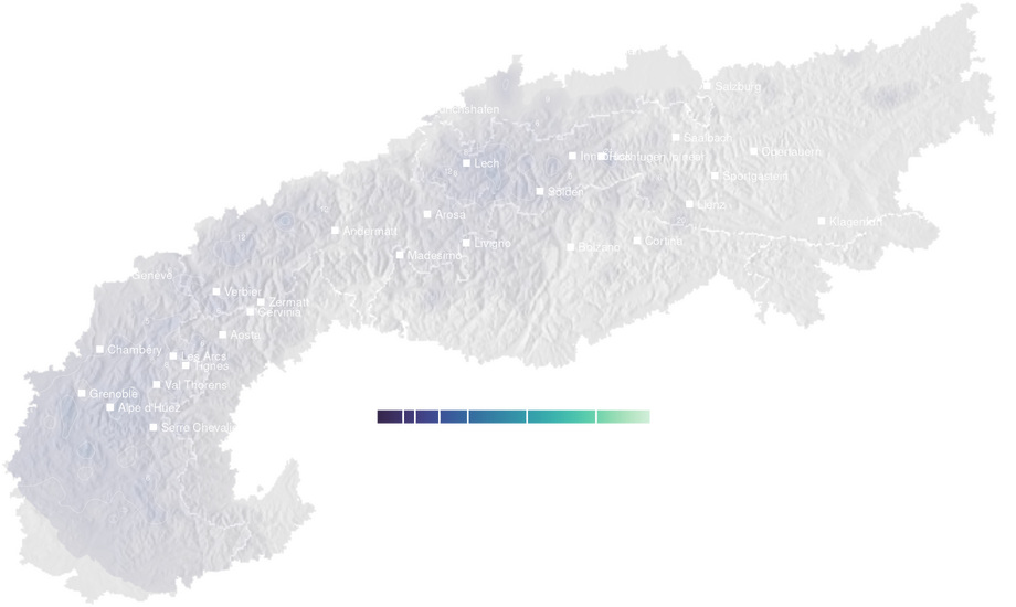 Precipitation forecast map for the Alps for Sat, Oct 3