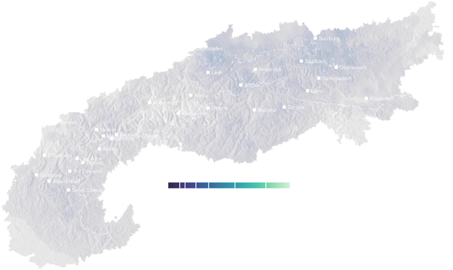 Precipitation forecast map for the Alps for Mon, Oct 5