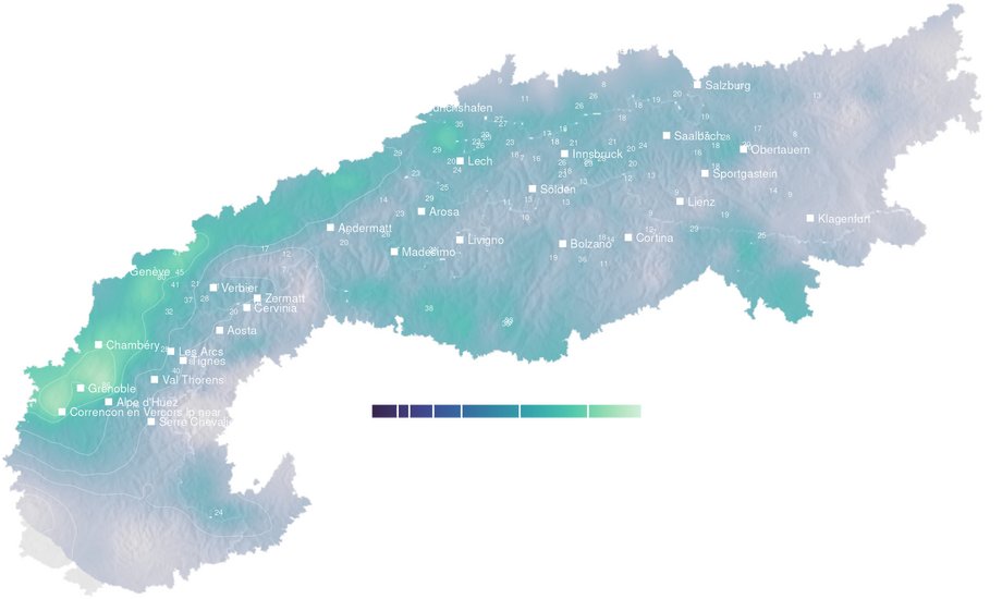 Precipitation forecast map for the Alps for Thu, Oct 8