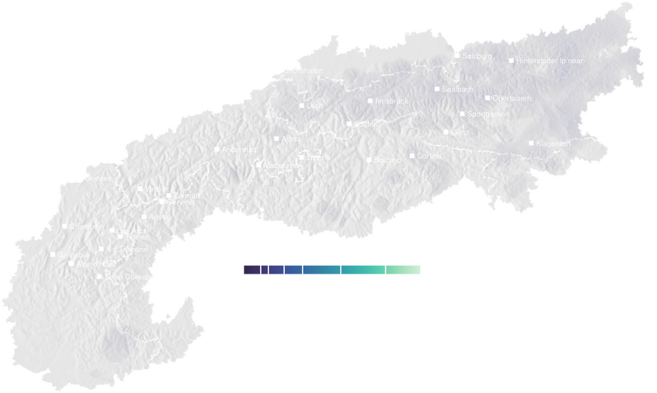 Precipitation forecast map for the Alps for Mon, Oct 12
