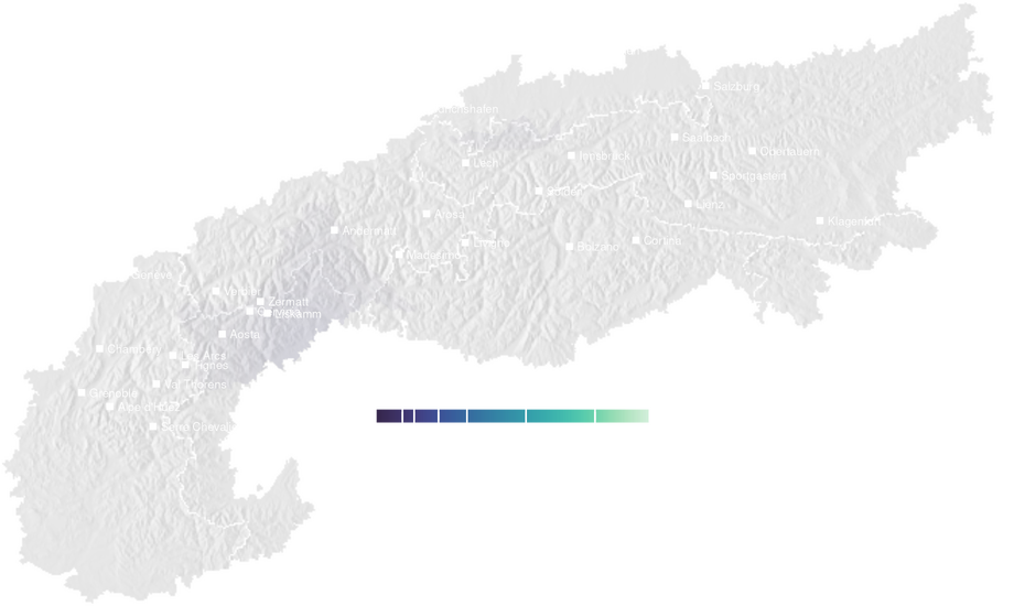Precipitation forecast map for the Alps for Sat, Oct 17