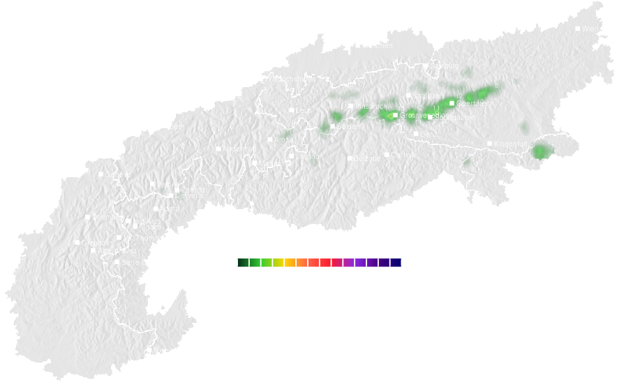 Six-day snow accumulation map for the Alps