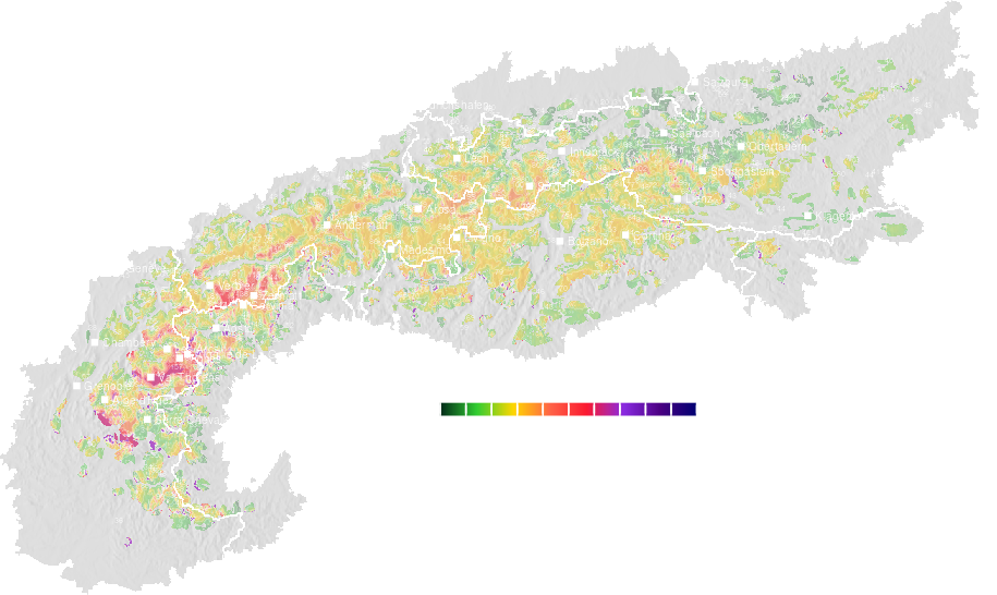 Snow depth map for the Alps