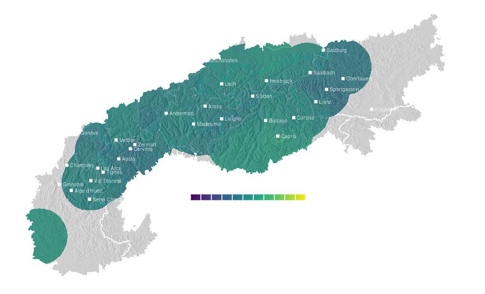Temperature forecast map for the Alps for Thu, Oct 15