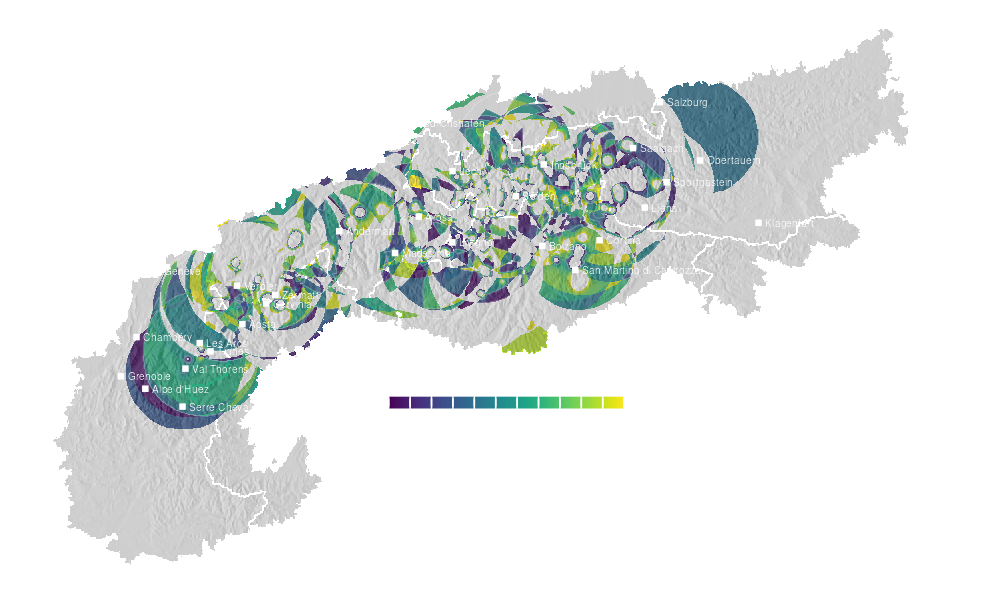 Temperature forecast map for the Alps for Fri, Oct 16
